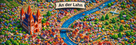 Eine Landkarte der Region Limburg im Design der fantasievollen virtuellen Spielwelt.