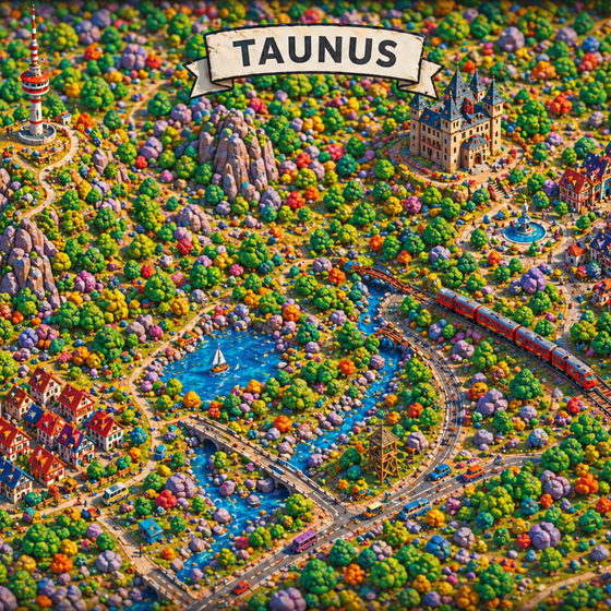 Eine Landkarte der Region Taunus im Design der fantasievollen virtuellen Spielwelt.