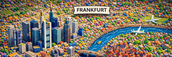 Eine Landkarte der Region Frankfurt im Design der fantasievollen virtuellen Spielwelt.
